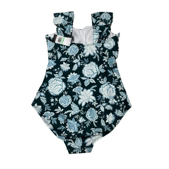 Jantzen Swimsuit Womens 8 Green Floral One Piece Preppy Beach Vacation Tropical - Picture 2 of 5